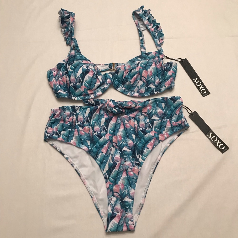New Floral High-Waist Bikini Swimsuit, Plus Size 2X, XOXO, Women's